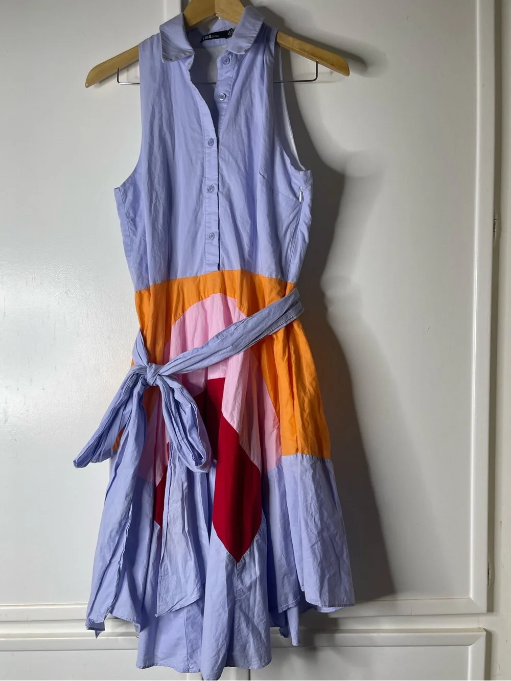INA Colorblock Asymmetric Sleeveless Midi Shirtdress Small - Picture 2 of 9